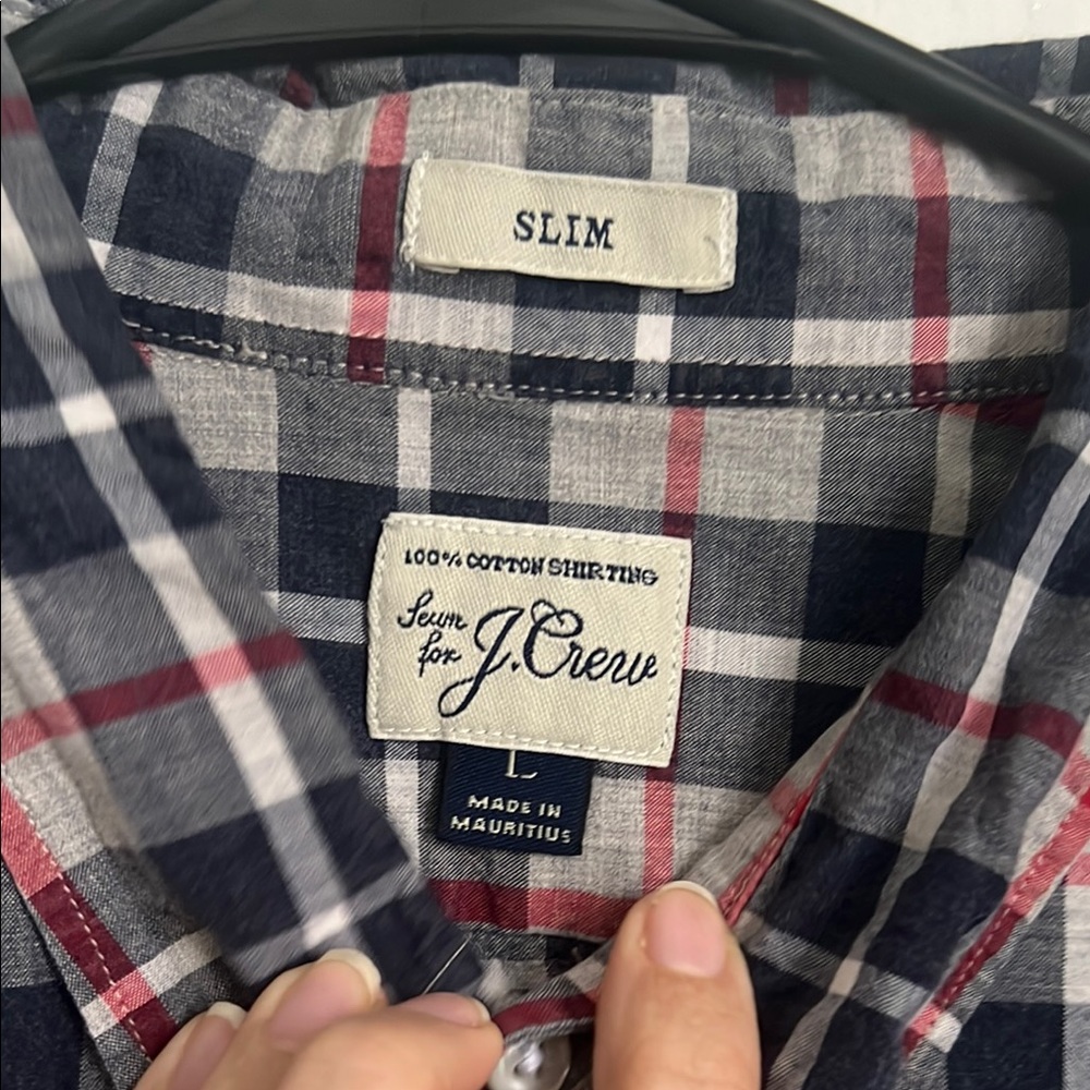 J. Crew Men's Slim Fit Plaid Shirt - Navy and Red